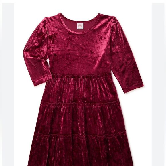 Wonder Nation Long Sleeve Velvet burgundy red tiered stretch Dress girls L 10-12 - Picture 1 of 7